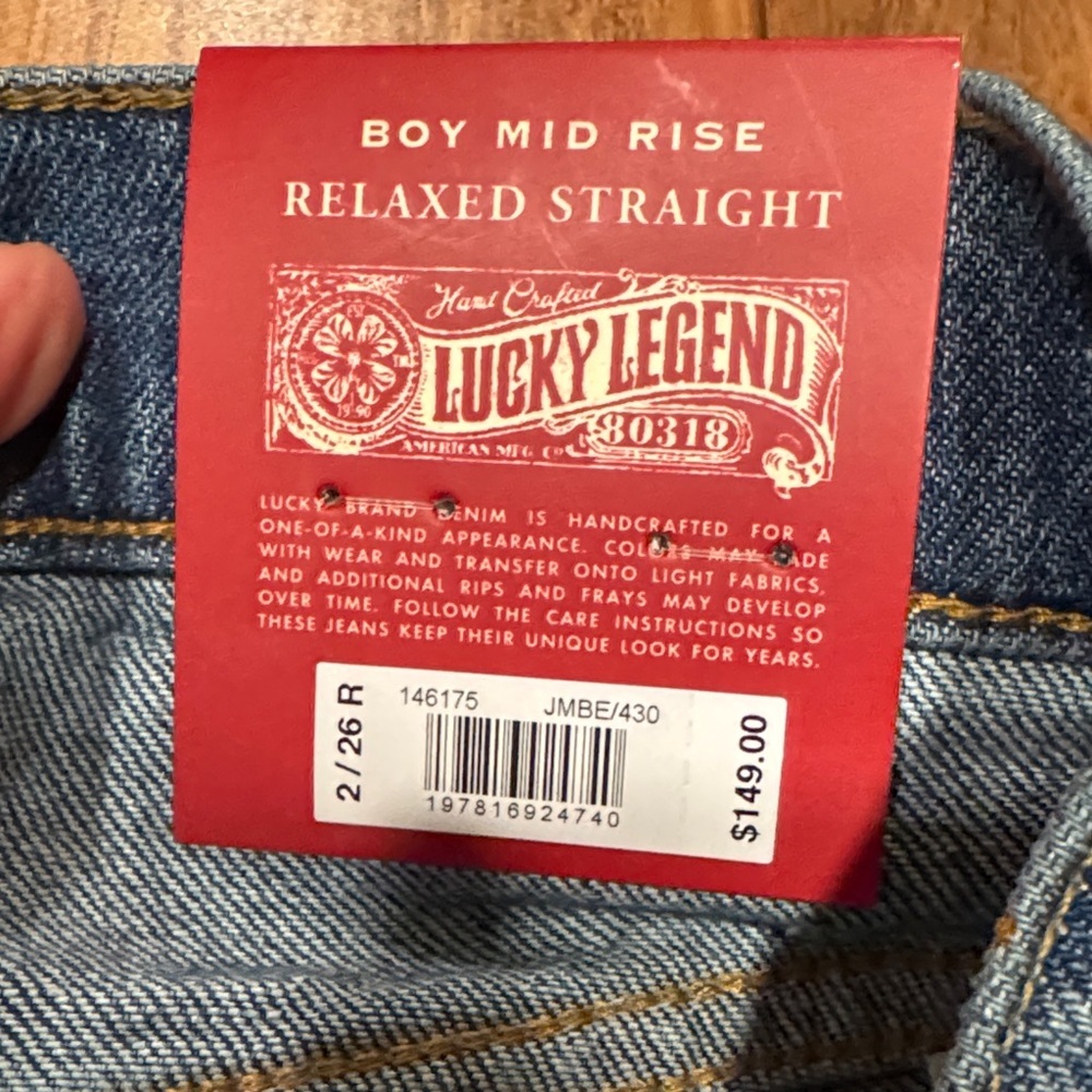 Lucky NWT Woman Mid-Rise Patchwork Straight Leg Boho Boyfriend Jean 2/ 26R - Picture 3 of 7